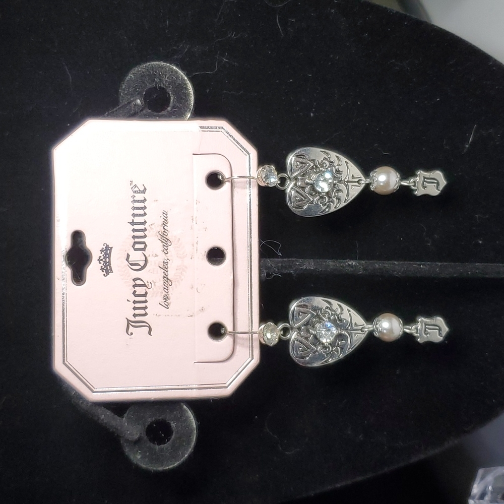 Juicy Couture Silver Heart Earrings with Pearls